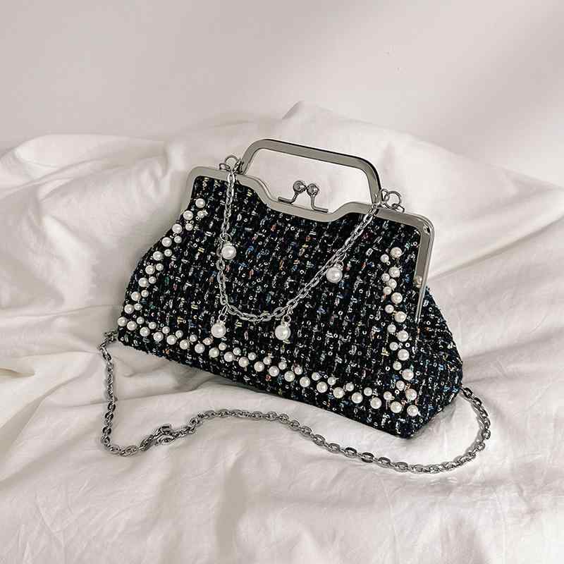 レディース パーティーバッグ クラッチバッグ ショルダーバッグ がま口 パール チェーンバッグ 3WAY レトロ 上品 高見え きれいめ 結婚式 披露宴 二次会 フォーマル エレガント 斜めがけ 肩掛け 大人可愛い 小さめ ハンドバッグ ヴィンテージ風