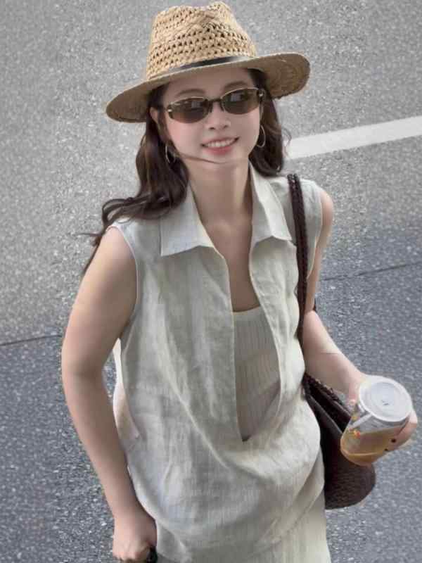 レディース セットアップ ノースリーブ トップス スカート バックスリット オールドマネー風 フレンチスタイル カジュアル リラックス 上品 きれいめ 高見え 春夏