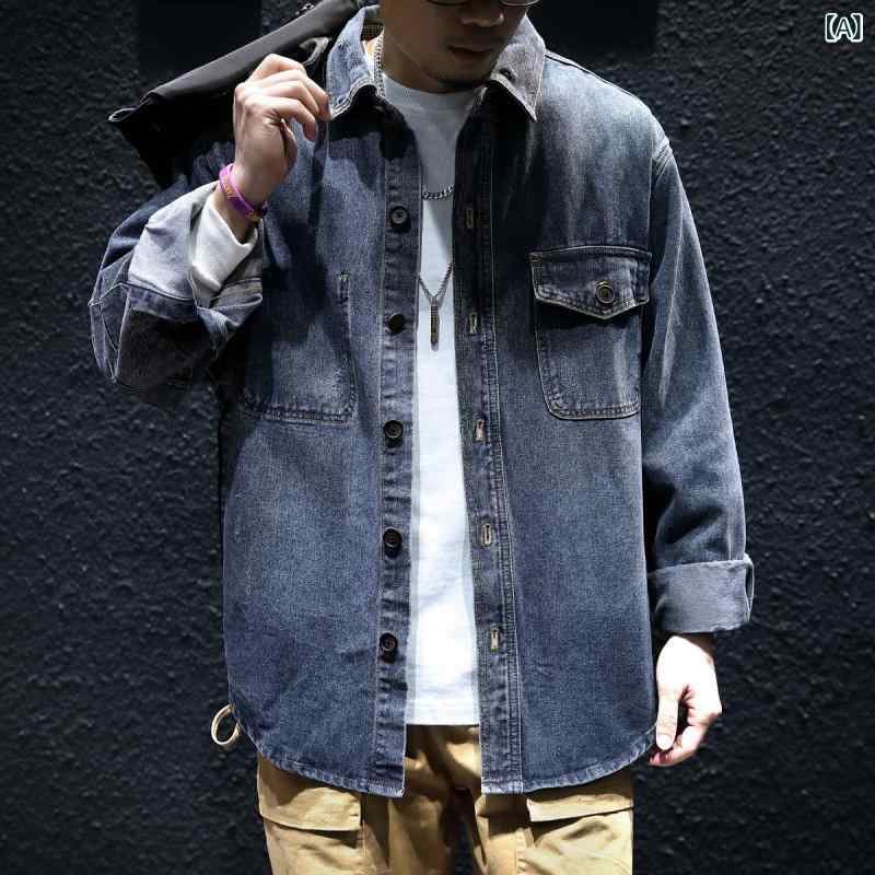 メンズ デニムシャツ ジャケット 長袖 アウター ゆったり 大きいサイズ アメカジ カジュアル ストリート ワークシャツ トレンド 楽ちん 羽織り 無地 シンプル ライトアウター 春 秋