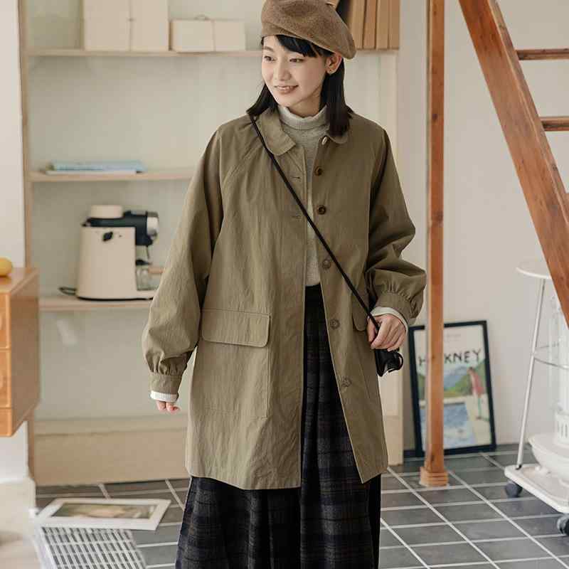 レディース トレンチコート スプリングコート ラグランスリーブ 小柄向け ゆったり オーバーサイズ カジュアル アウター 春 秋 高見え 上品 体型カバー 楽ちん きれいめ