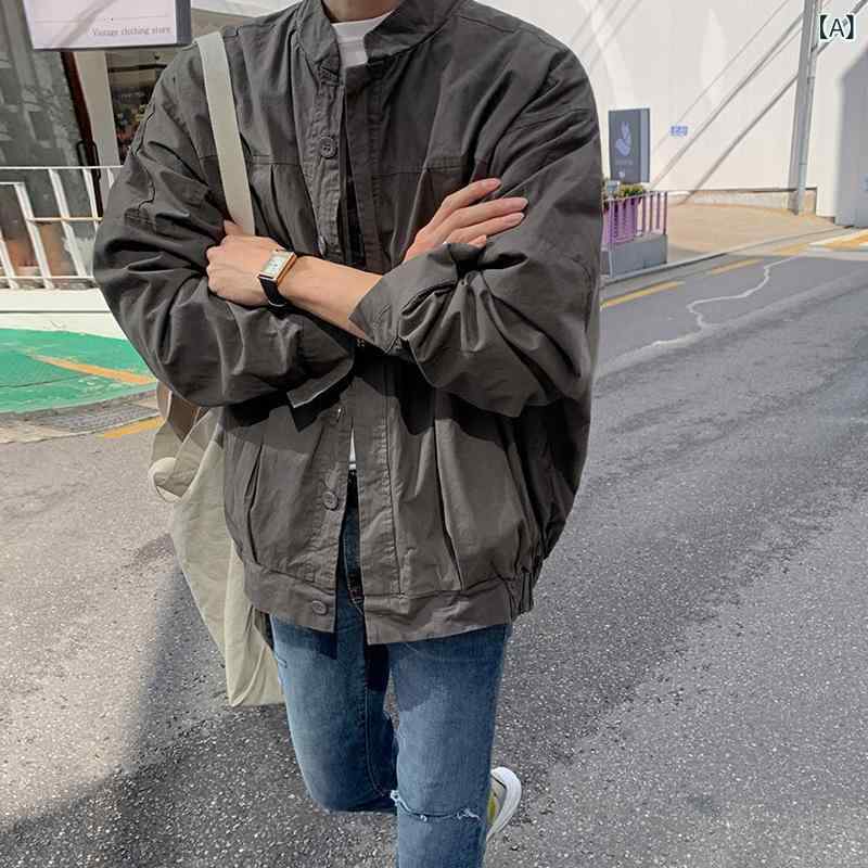 メンズ ジャケット アウター ゆったり オーバーサイズ 韓国ファッション カジュアル かっこいい おしゃれ トレンド 着回し 春 秋 ブルゾン ジャンパー ライトアウター 2