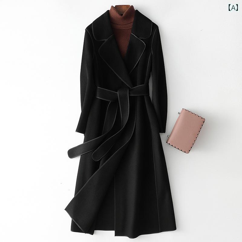 くらしのセロネのレディース コート ウール カシミヤ ダブルフェイス ミドル丈 ロング丈 細見え 上品 ヘプバーン風 きれいめ 高見え 通勤 オフィスカジュアル アウター 秋冬｜アングル2