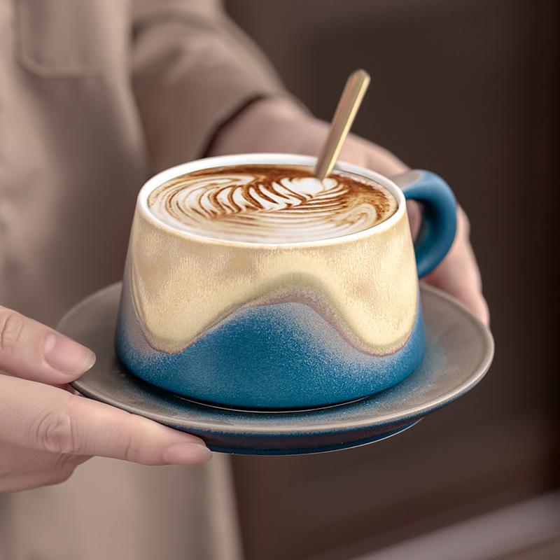 カップ＆ソーサー セット コーヒーカップ ティーカップ 陶器 窯変 高級感 上品 おしゃれ モダン ラグジュアリー ラテカップ カフェ ギフト プレゼント 贈り物 贈答品 来客用 ティータイム インテリア 食器