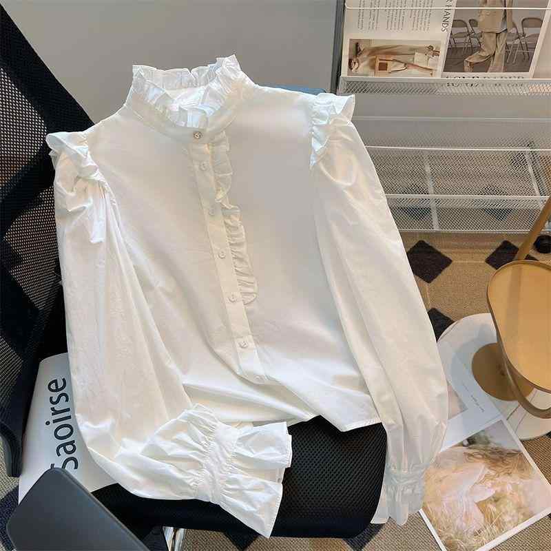 レディース ブラウス シャツ トップス スタンドカラー フリル メロウ レトロ ショート丈 インナー 重ね着 上品 大人可愛い きれいめ フ..