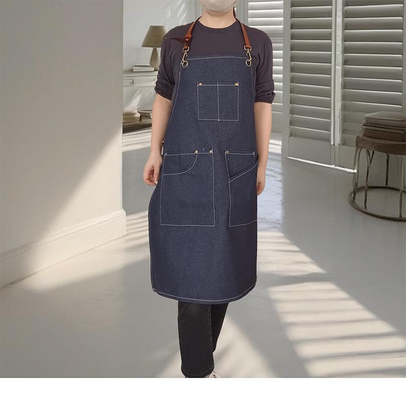 男女兼用 エプロン デニム ワークエプロン 前掛け 飲食店 カフェ 美容院 キッチン ガーデニング 料理 園芸 サービス 接客 ワークウェア..