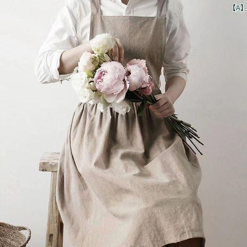 レディース エプロン 割烹着 長袖 綿100% ナチュラル スモック 作業服 園芸 ガーデニング キッチン 調理用 事務用 家庭用 仕事用 シンプル かわいい カジュアル celone-10214384 くらしのセロネ サンプル画像2