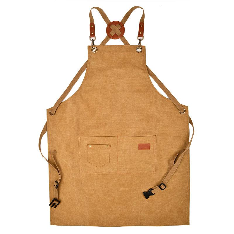 男女兼用 エプロン キャンバス カフェ風 バリスタ ネイル ワークエプロン 画家用 飲食店用 業務用 制服 ユニフォーム シンプル おしゃれ 高見え 丈夫 作業用 厚手 無地(x2)