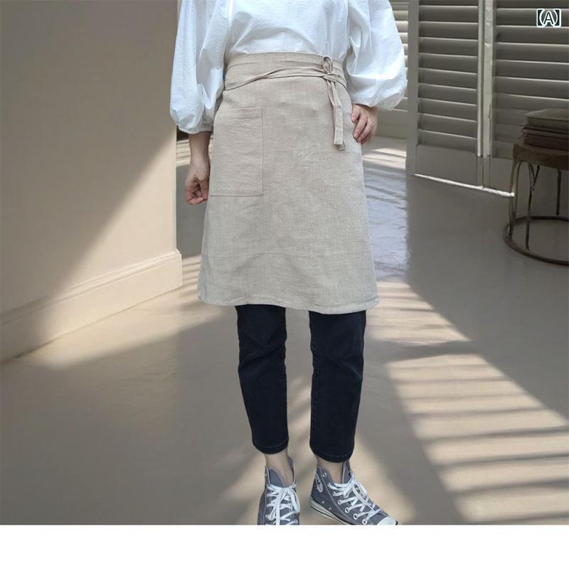くらしのセロネの男女兼用 エプロン リネン 麻 無地 シンプル 腰巻き カフェエプロン ギャルソンエプロン ワークエプロン 前掛け ロング丈 ナチュラル おしゃれ 飲食店 美容師 ガーデニング 作業用 名入れ対応 ロゴプリント可能(x2)｜アングル2