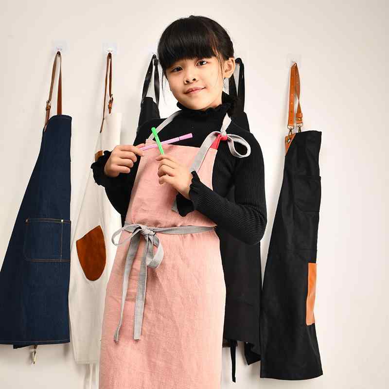 Rakuten - キッズ エプロン ロング丈 綿麻 リネン シンプル 細見え 料理 お菓子作り キッチン 子供用 ワークエプロン ロゴ入れ対応 名入れ ナチュラル 無地 男の子 女の子 おしゃれ 通園 通学