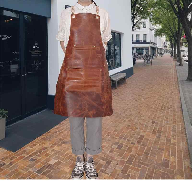 男女兼用 エプロン 本革 牛革 ワークエプロン レザーエプロン イエローブラウン カフェ 美容師 ネイルサロン 花屋 飲食店 作業用 作業着 上品 高級感 おしゃれ スタイリスト プロ仕様 耐久性 料理(x2)
