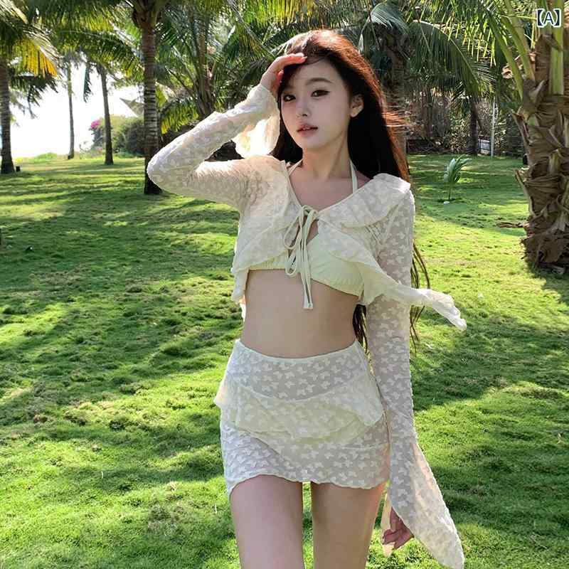 くらしのセロネのレディース 水着 ビキニ 4点セット セパレート 長袖 体型カバー お腹カバー スタイルアップ 大人可愛い 上品 清楚 リゾート ビーチ 海 温泉 海外旅行 プール ママ水着｜アングル2