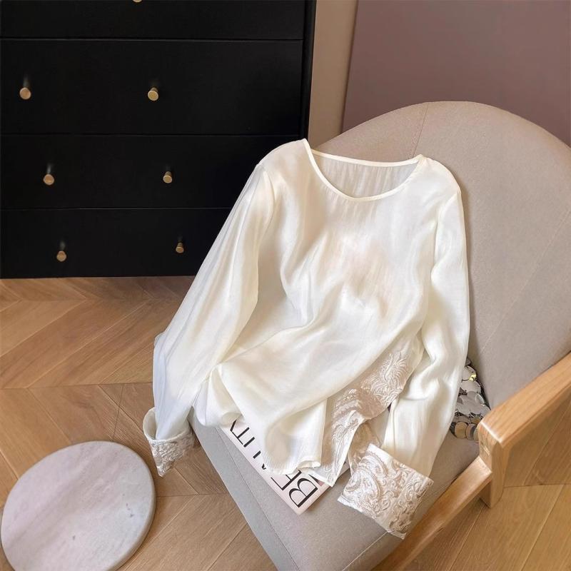 Other - レディース シャツ ブラウス チャイナ風 刺繍 スリット 長袖 薄手 UVカット 日焼け防止 上品 個性的 トレンド きれいめ 大人可愛い モード系 春 秋