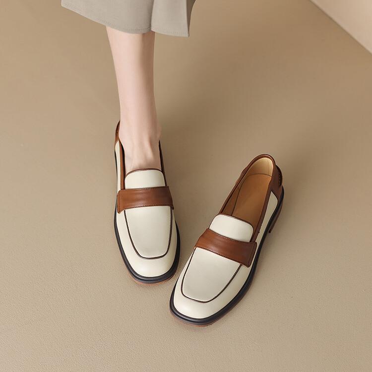 レディース ローファー ラウンドトゥ バイカラー 切り替え 英国風 スリッポン レザー調 パンプス フラットシューズ 履きやすい 疲れにくい 通勤 上品 きれいめ カジュアル 楽ちん 春