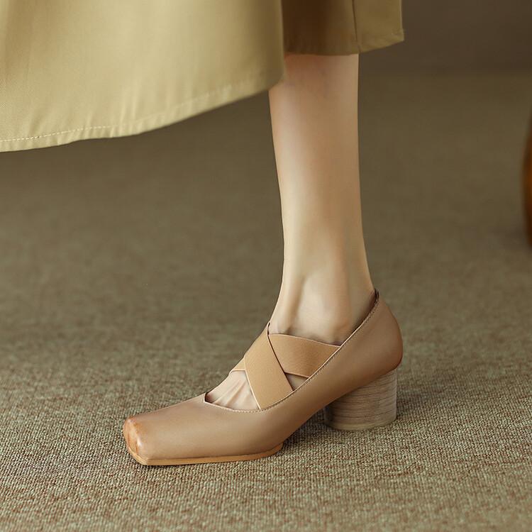 レディース メリージェーン バレエシューズ パンプス 本革 スクエアトゥ フラットシューズ ぺたんこ ストラップ レトロ ヴィンテージ調 アンティーク加工 上品 大人可愛い カジュアル デイリー