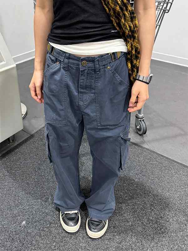 Other - 男女兼用 カーゴパンツ ワークパンツ ストレート ゆったり マルチポケット ウォッシュ加工 ヴィンテージ風 ユーズド感 ストリート カジュアル 楽ちん ロングパンツ トレンド アメリカンスタイル デザイン性
