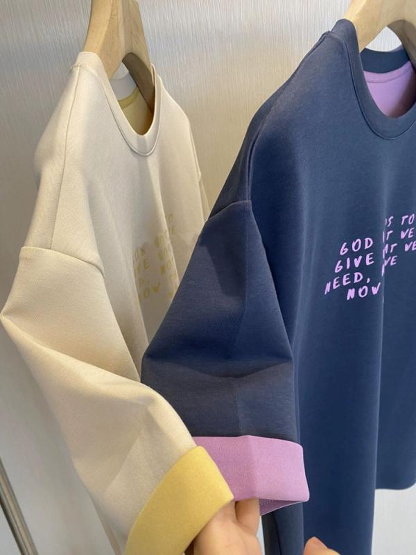 レディース Tシャツ モダール素材 配色 切り替え 英字プリント ロゴ入り 袖ロールアップ クルーネック 半袖 柔らかい ストレッチ性 吸湿 通気性 カジュアル 大人可愛い 快適 普段使い 春 夏