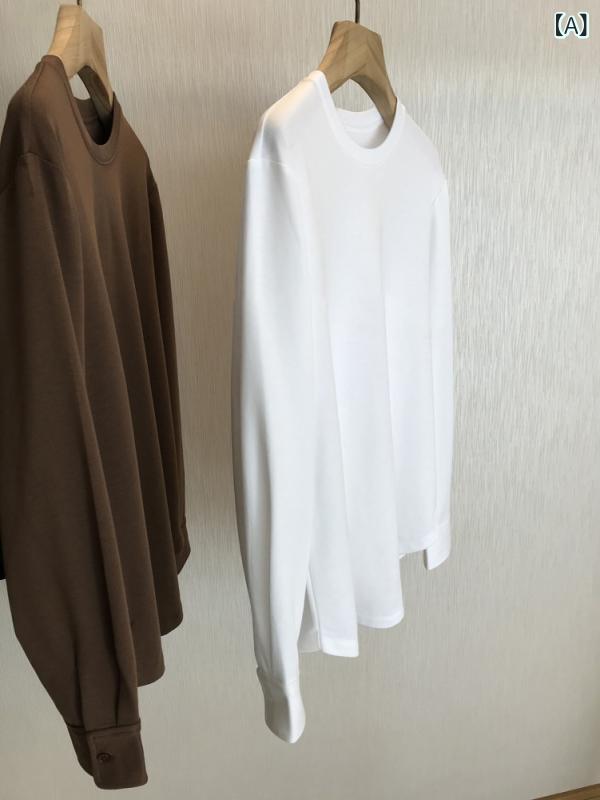 レディース Tシャツ 長袖 ロンT カットソー クルーネック ゆったり 細見え 無地 ラ...