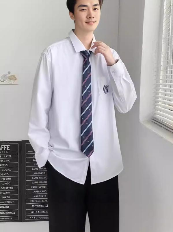 Rakuten - メンズ シャツ 制服 スクールシャツ 長袖 ネクタイ付き 2点セット ホワイト 白 学生 高校生 中学生 学院風 きれいめ カジュアル フォーマル 普段使い 通学 春 秋 冬
