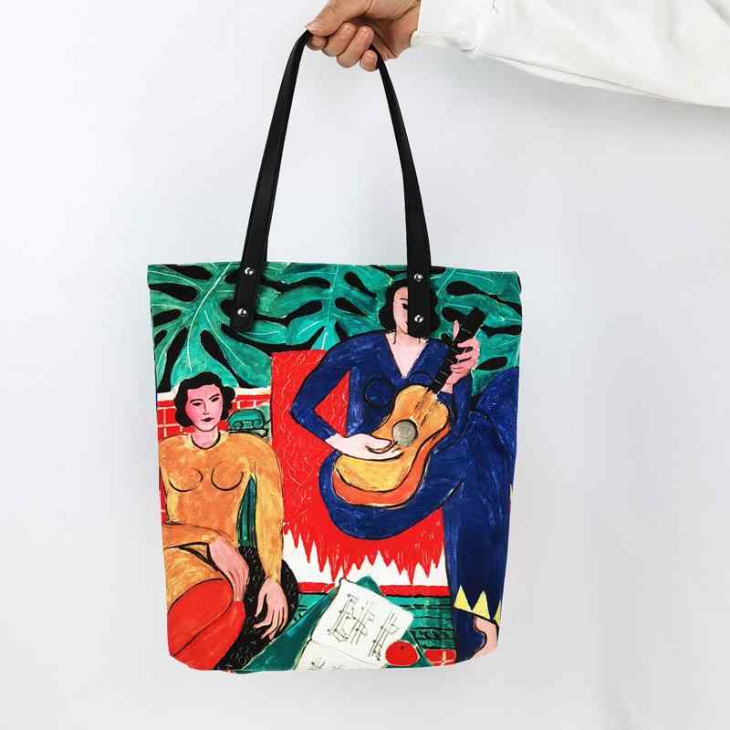 レディース トートバッグ ハンドバッグ マティス アート 油絵風 キャンバスバッグ PUレザー 肩掛け 個性的 デザイン トレンド カジュアル 普段使い 総柄
