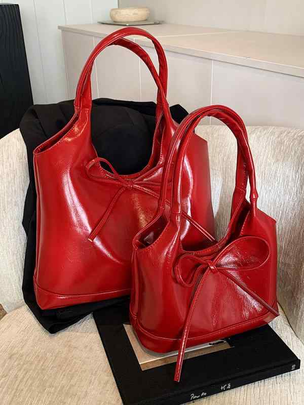 レディース トートバッグ ショルダーバッグ リボン オイルレザー調 ワンショルダー 肩掛け 高見え 上品 きれいめ トレンド おしゃれ フェイクレザー 大人可愛い デイリー オフィス カジュアル 通勤