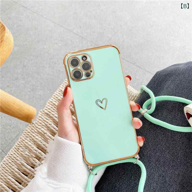 スマホケース 携帯ケース iPhone17 iPhone16 iPhone15 ハート くり抜き メッキ加工 ショルダーストラップ付き 斜め掛け 肩掛け 大人可愛い おしゃれ トレンド キャンディカラー 無地 保護カバー