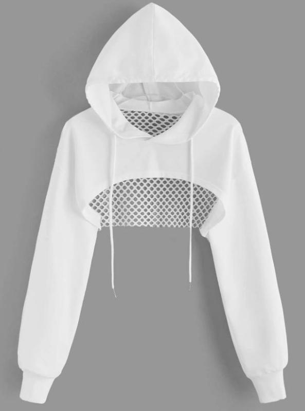 レディース Tシャツ 長袖 フード付き メッシュ シースルー ショート丈 ハイウエスト 薄手 海外ファッション ストリート系 セクシー Y2Kスタイル 着痩せ 夏