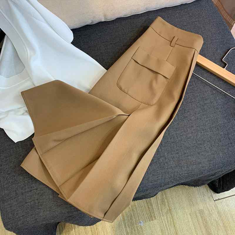 レディース スカート Aライン ミディ丈 膝丈 スリット入り ポケット付き ワークデザイン 上品 きれいめ 通勤 オフィスカジュアル フレンチスタイル 大人 カーキ