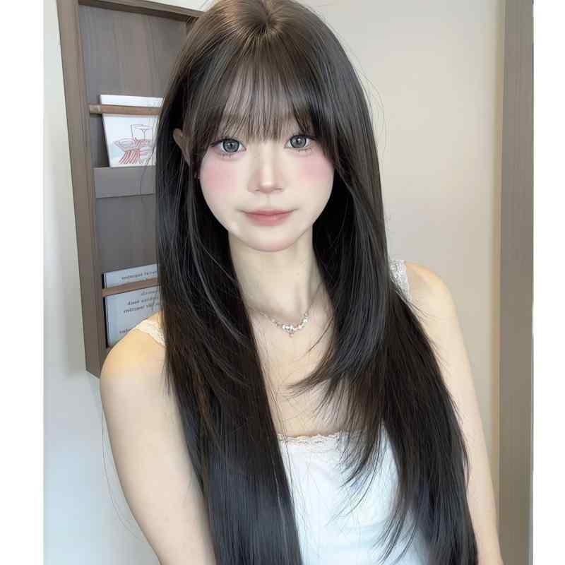 Rakuten - レディース フルウィッグ ロング ストレート 黒髪 シースルーバング 自然 ふんわり 普段使い 小顔効果 きれいめ 大人可愛い 上品 高見え 通勤 通学 カジュアル
