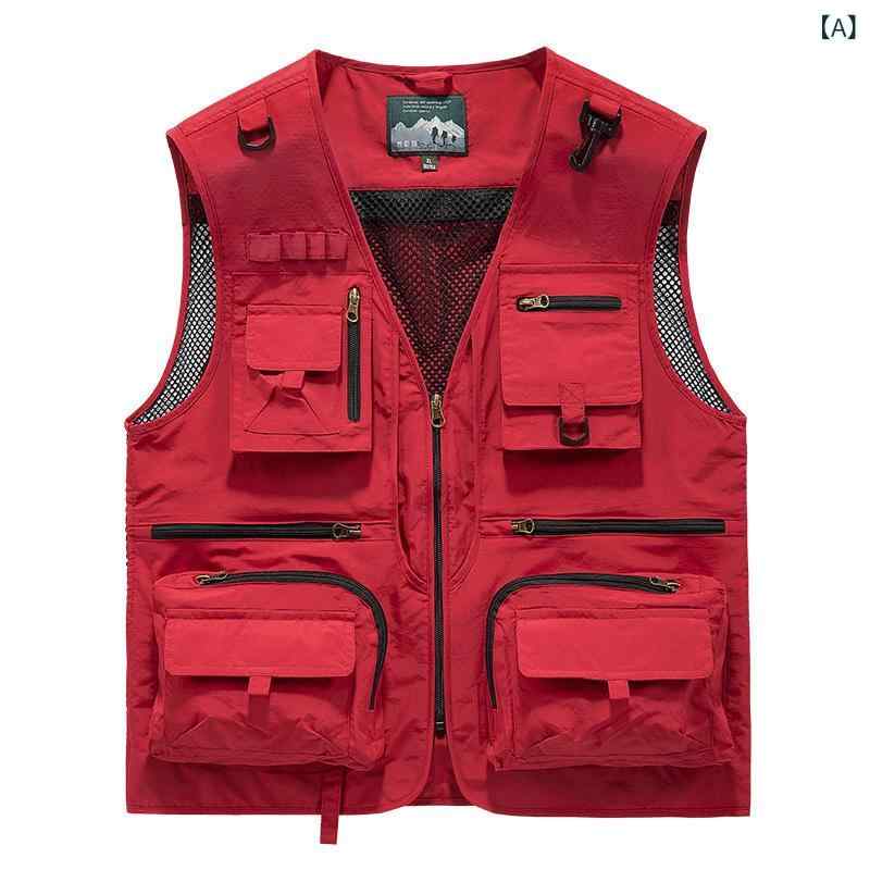 Wear - メンズ ベスト フィッシングベスト Vネック マルチポケット 多機能 アウトドア 釣り 登山 キャンプ 春夏 作業着 カジュアル ミリタリー チョッキ 袖なし 撮影 散歩