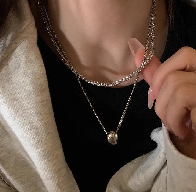 レディース ネックレス ロングネックレス 2連 サークル リング シンプル 上品 高見え きれいめ 大人可愛い 華奢 デザイン アクセサリー ジュエリー カジュアル フォーマル 秋冬