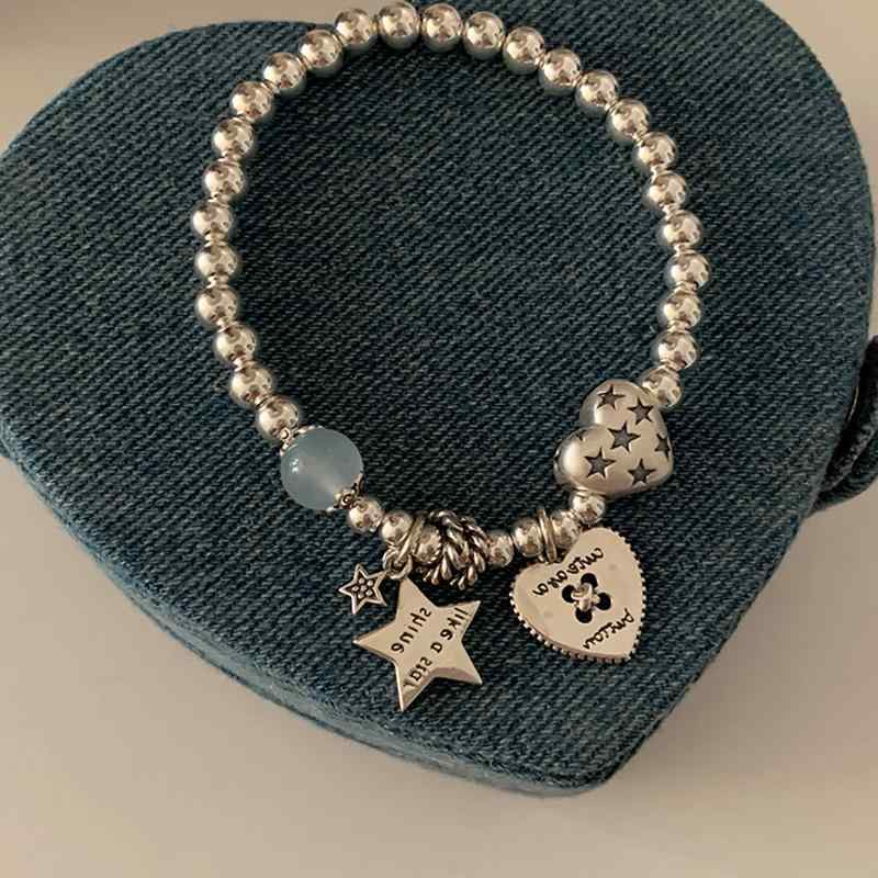レディース ブレスレット ハート 星 スター ビーズ バングル アクセサリー 高見え 上品 華奢 大人可愛い トレンド 普段使い デイリー ジュエリー 小物 おしゃれ