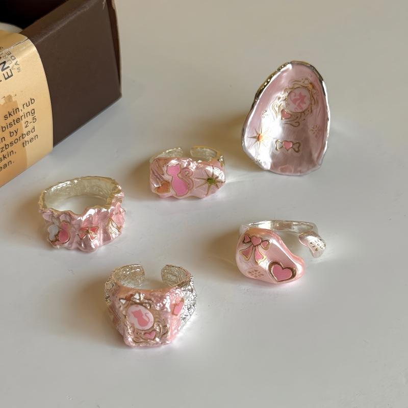 乐天商城 - レディース 指輪 リング 猫 キャット リボン エナメル ハンドメイド モチーフ 甘辛 高見え 上品 大人可愛い デイリー 華奢 アクセサリー ギフト プレゼント ネオンピンク 蛍光ピンク