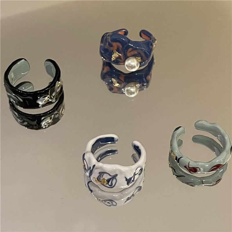 レディース 指輪 リング オープンリング 金箔 エナメル フリーサイズ サイズ調整可能 シンプル 上品 大人可愛い トレンド 華奢 ニュアンス アクセサリー カジュアル プレゼント 夏