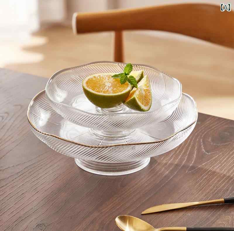 フルーツバスケット ガラス製 高脚 菓子器 フルーツボウル 大皿 金縁 プレート モ...