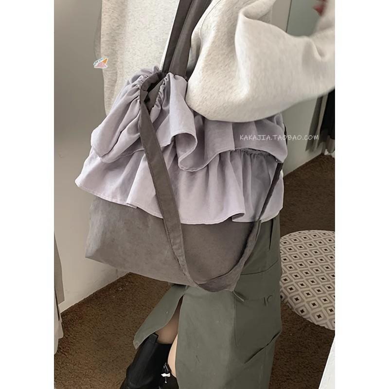 レディース トートバッグ 大容量 キャンバス 布製 タック ギャザー フリル 大人可愛い きれいめ カジュアル 通勤 通学 旅行 お出かけ デイリー シンプル 高見え たっぷり収納