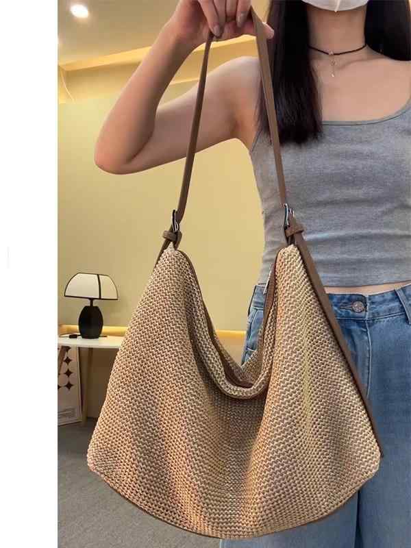 レディース トートバッグ かごバッグ 大容量 ストローバッグ ワンショルダー 肩掛け シンプル 上品 高見え 通勤 リゾート 旅行 春夏 カジュアル 鞄 ナチュラル