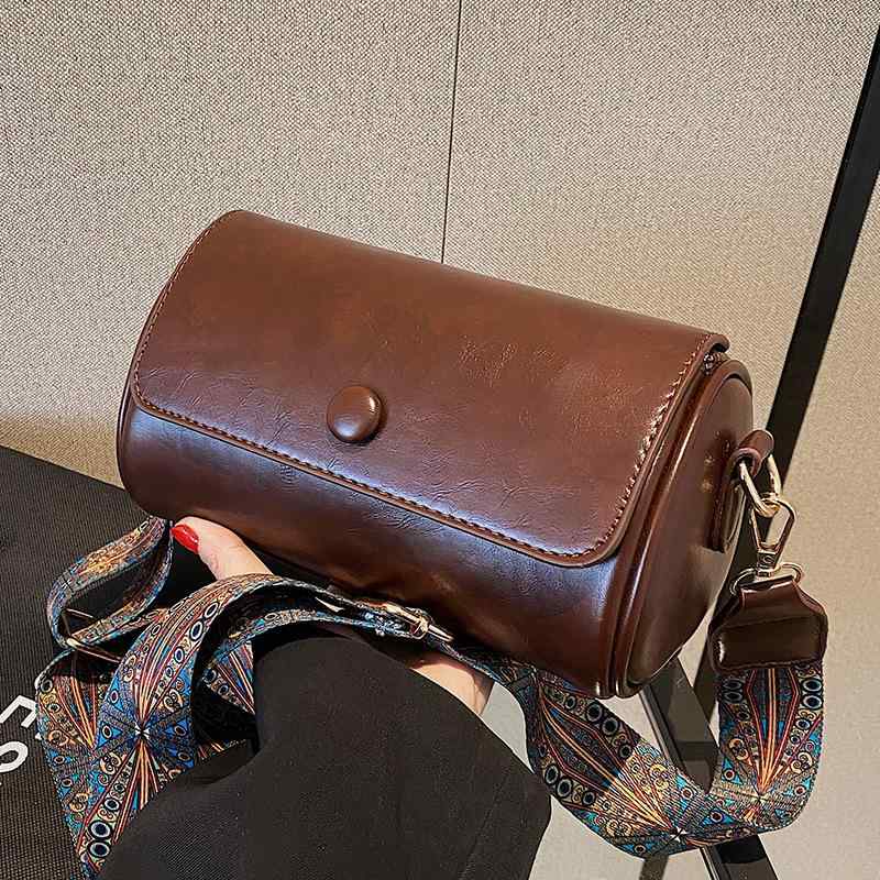 乐天商城 - レディース ショルダーバッグ ドラムバッグ ミニバッグ シリンダー型 ヴィンテージ風 斜めがけ 肩掛け 幅広ストラップ ワイドストラップ 大人可愛い 高見え きれいめ カジュアル シンプル デイリー 夏