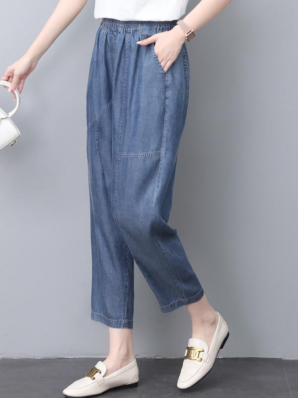 レディース デニムパンツ ストレート テンセル 接触冷感 薄手 9分丈 アンクル丈 低身長 ミセス 楽ちん きれいめ カジュアル スタイルアップ 春 夏 秋