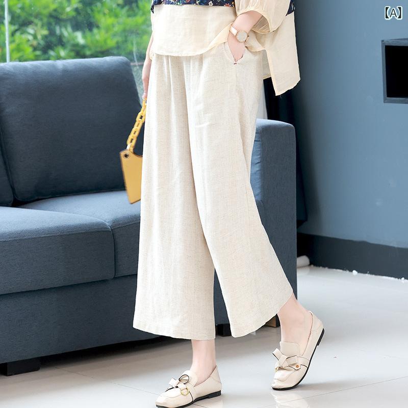 レディース ワイドパンツ リネン ストレート ウエストゴム ゆったり 大きいサイズ ロング丈 楽ちん 体型カバー ナチュラル 通気性 涼しい ホワイト 夏 2