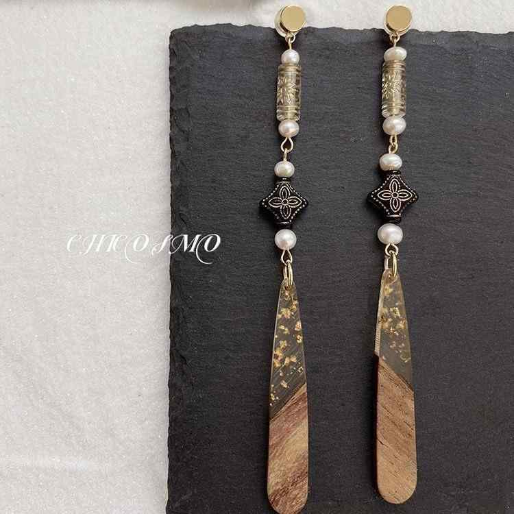レディース ピアス イヤリング パール 真珠 中華風 レトロ アンティーク調 オリエンタル ロング 揺れる 大ぶり 上品 高見え 大人可愛い きれいめ 華奢 結婚式 パーティー 二次会 普段使い ホワイト ゴールド エレガント