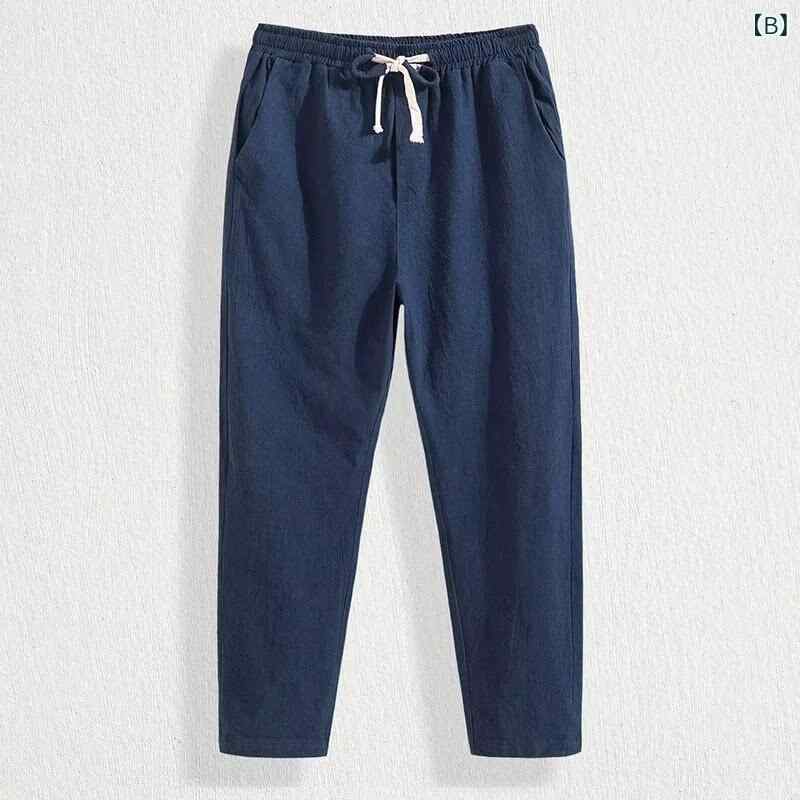 メンズ パンツ アンクルパンツ 9分丈 麻 綿麻 リネン ストレート ゆったり 接触冷感 涼しい 通気性 カジュアル トレンド ボトムス 夏用 3