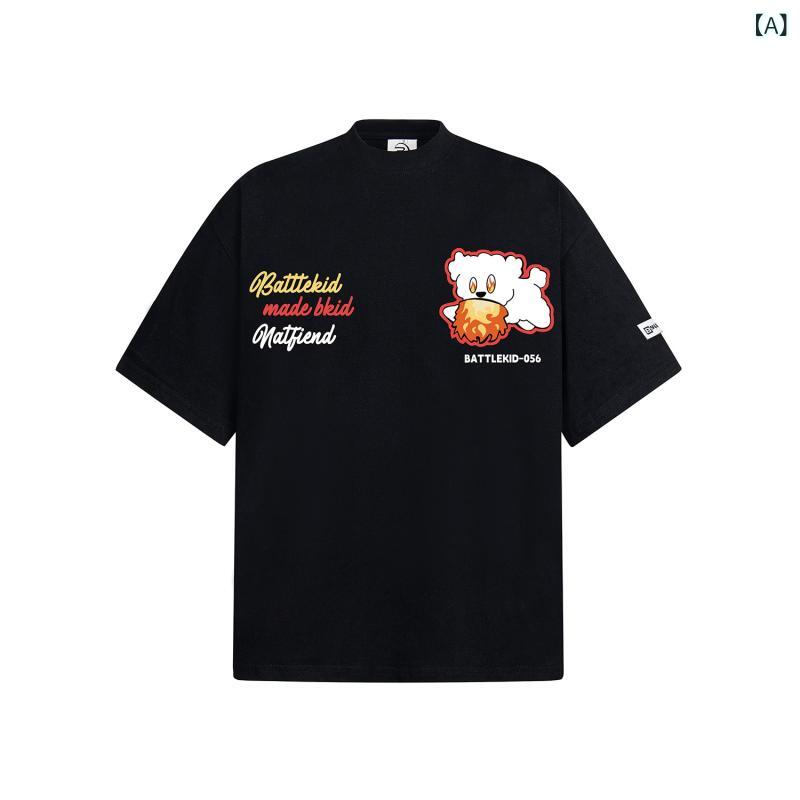 乐天商城 - 男女兼用 Tシャツ 半袖 アメカジ 刺繍 犬柄 ドッグ 面ファスナー ベルクロ ストリート クルーネック ゆったり カジュアル トレンド お揃い ペアルック 夏