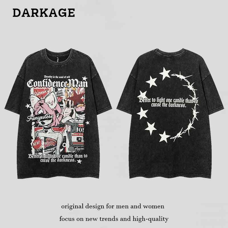 メンズ レディース 男女兼用 Tシャツ 半袖 五分袖 クルーネック プリント アニメ キャラクター ヴィンテージ風 ウォッシュ加工 ストリート アメカジ オーバーサイズ ゆったり 体型カバー カジュアル デイリー トレンド 夏