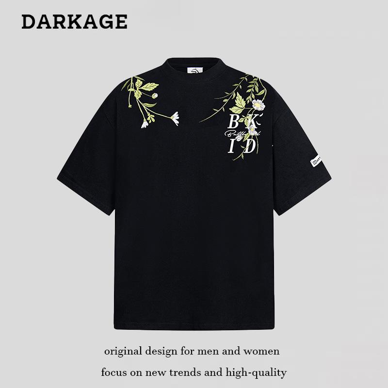男女兼用 Tシャツ 半袖 クルーネック 刺繍 ゆったり ユニセックス オーバーサイズ カジュアル トレンド 楽ちん 夏服 おしゃれ シンプル ティーシャツ トップス カットソー ストリート