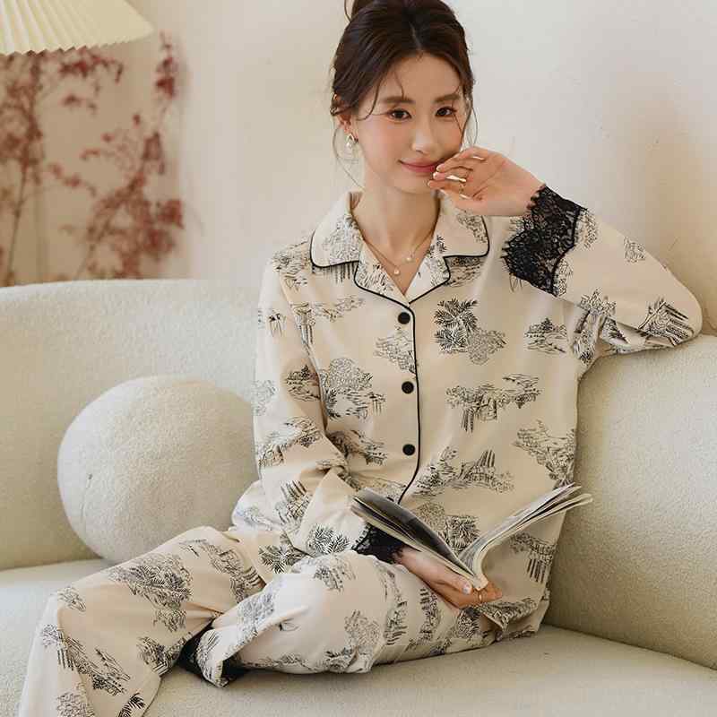 Other - レディース パジャマ ルームウェア 上下セット 長袖 ロングパンツ 綿 コットン フレンチスタイル シンプル 上品 高見え 部屋着 ワンマイルウェア 柔らかい 着心地 楽ちん 春 秋