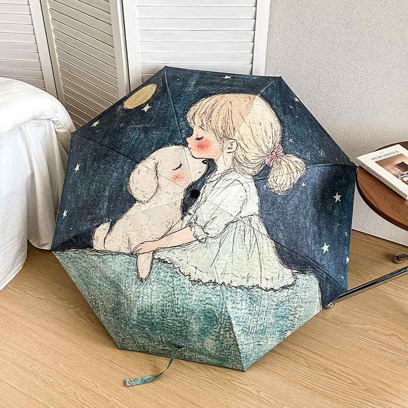 レディース 日傘 折りたたみ傘 晴雨兼用 自動開閉 ワンタッチ 油画風 アート デザイン 裏面ブラックコーティング 完全遮光 UVカット 紫外線対策 遮熱 高見え 大人可愛い おしゃれ コンパクト 携帯便利 通学 通勤