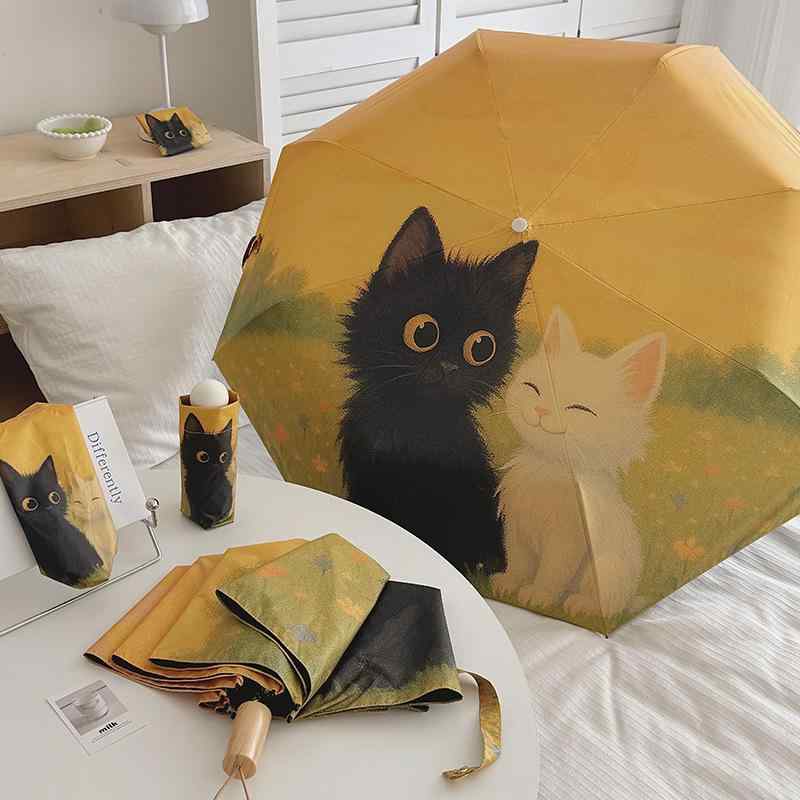 レディース 折りたたみ傘 晴雨兼用 日傘 自動開閉 ワンタッチ 黒猫 猫柄 かわいい UVカット 遮光 紫外線対策 完全遮光 撥水 耐風 軽量 コンパクト 持ち運び 高見え お出かけ 通勤 通学 丈夫 シンプル おしゃれ