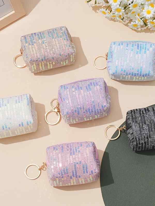 レディース ポーチ 小銭入れ 刺繍 スパンコール ツイード風 小物入れ 収納ポーチ イヤホンケース リップケース かわいい 高見え 大人可愛い コンパクト ミニ バッグインバッグ シンプル 上品