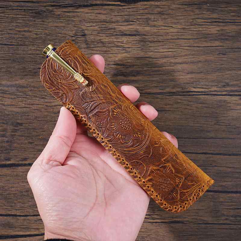 Rakuten - 男女兼用 ペンケース 本革 牛本革 ハンドメイド レトロ ヴィンテージ 1本差し 万年筆入れ ペンホルダー 保護カバー スリム コンパクト 高見え 上品 シンプル ビジネス ギフト プレゼント 文房具 事務用品 ステーショナリー レザー