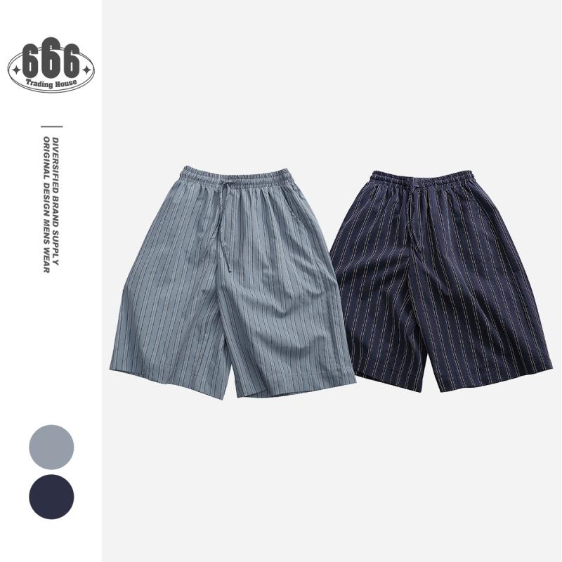 乐天商城 - メンズ ハーフパンツ ストライプ柄 5分丈 ゆったり エスニック レトロ ヴィンテージ ワークパンツ ボトムス 膝丈 カジュアル 普段使い 楽ちん